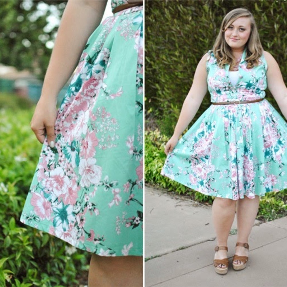 Voodoo Vixen Mint Floral Rockabilly 50s Retro Pin Up Dress - Picture 4 of 6